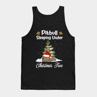 Pitbull Sleeping Under Christmas Tree Funny Xmas Tank Top